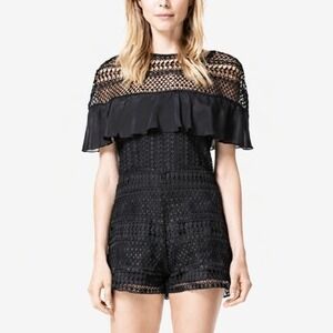 Karina Grimaldi Lace Crochet Romper Size Small Black Romantic Evening Chic